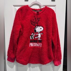Peanuts super cozy fleece Christmas top featuring Snoopy!